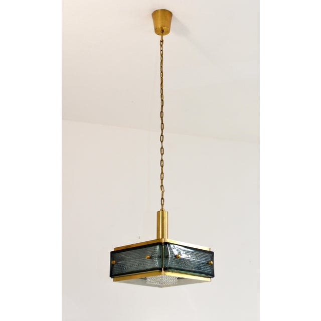 Mid-Century Modern Mid Century Malmö Metallvarufabrik Pendant Light Brass and Green Glass For Sale - Image 3 of 12