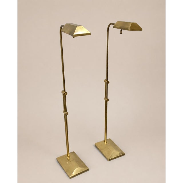 Vintage Frederick Cooper Adjustable Solid Brass Pharmacy Floor Lamps — Pair | Architectural Modern Reading Lamps For Sale - Image 11 of 12