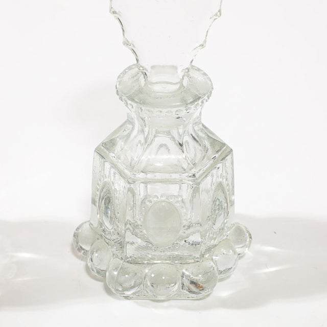 3 Art Deco Pressed Glass Scalloped Stoppers & Hobnob Detailing Perfume Holders For Sale - Image 10 of 12