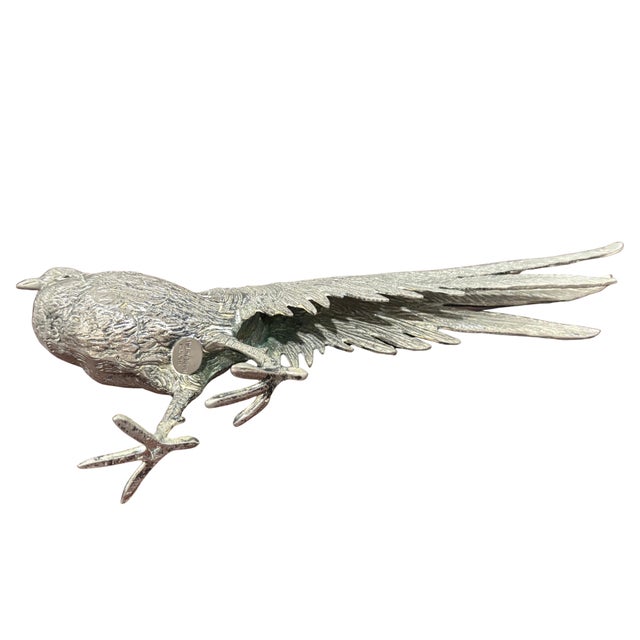 Late 20th Century Vintage Gucci Italy Silver-Tone Pheasant Figurine For Sale - Image 5 of 6