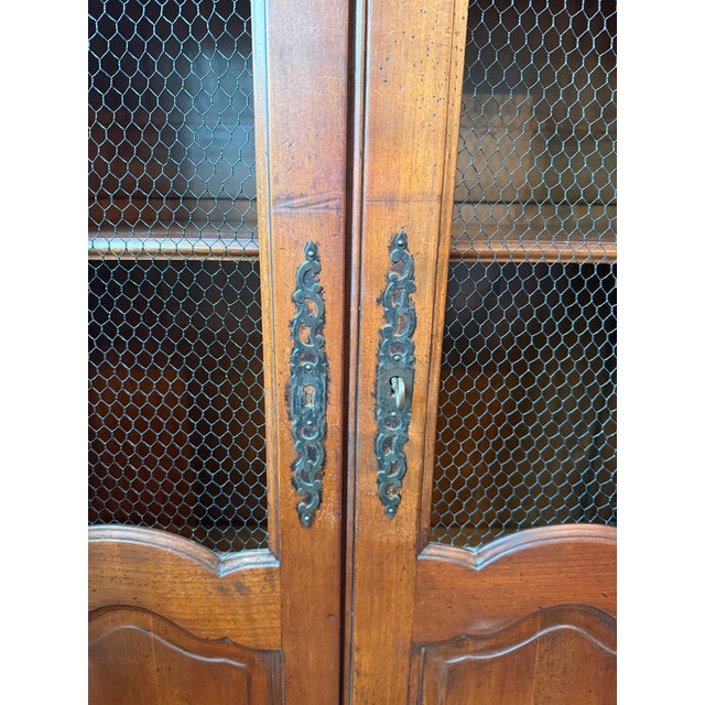 Brown Vintage French Provincial Walnut Vitrine Cabinet With Black Chicken Wire For Sale - Image 8 of 9