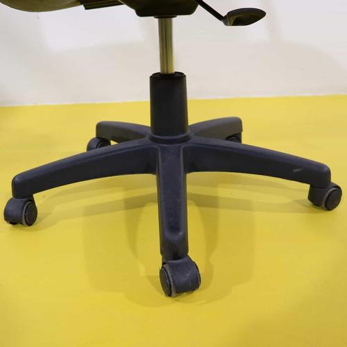 Wood Vintage Black Faux Leather Swivel Office Chair For Sale - Image 7 of 10