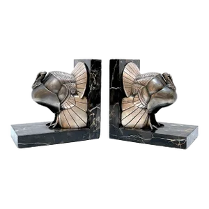 Early 20th Century Art Deco Silvered-Bronze 'Turkey' Bookends by G. Rischmann France, 1930s - a Pair