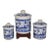 Early 20th Century Transferware Blue Willow 3 Piece Canister Set Blue White Ceramic Canisters For Sale