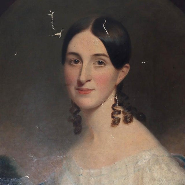 Antique Oil on Canvas Portrait Painting of a Debutant C1820 For Sale - Image 6 of 6