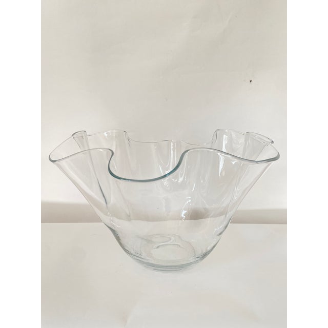 Transparent Large Hand Blown Glass Fruit Bowl For Sale - Image 8 of 9