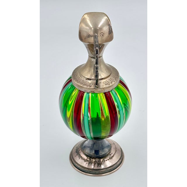 Oggetti 1940s Italian Silver Handblown Murano Art Glass Oggetti Venini Colorful Mini Pitcher For Sale - Image 4 of 11