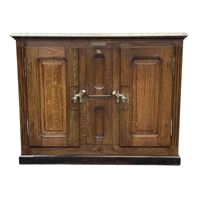 Antique Icebox in Oak with Marble Top, 1900s For Sale