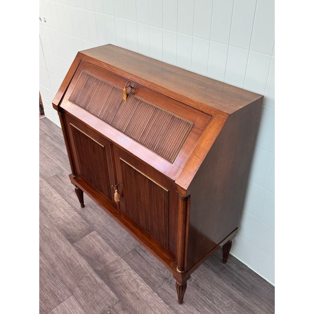 Italian Walnut Secretaire with Drop-Leaf, 1950s For Sale - Image 4 of 18