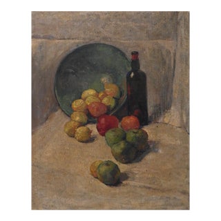 Mid 20th Century Impressionist Wine and Fruit Still Life Painting For Sale