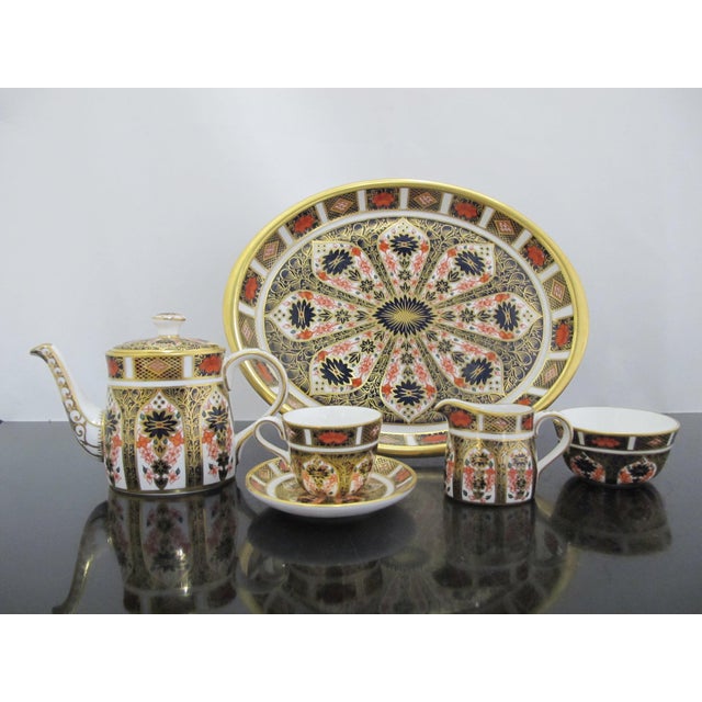 Royal Crown Derby 1128 Old Imari Bone China Full Miniature Tea Set & Oval Tray For Sale - Image 18 of 18