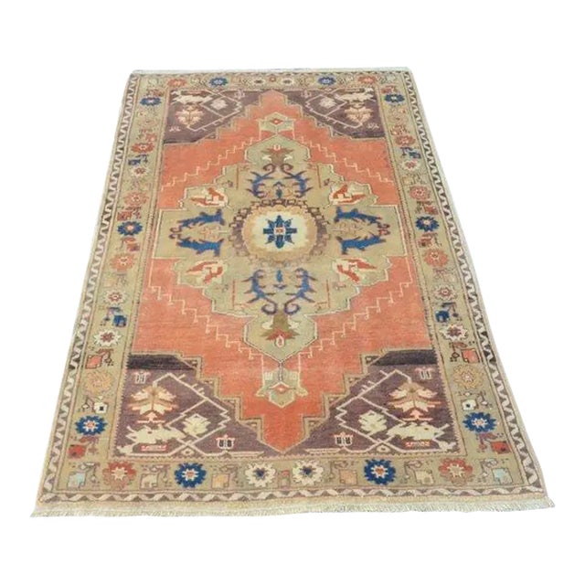 1960s 4x6 Oushak Red Wool Carpet For Sale