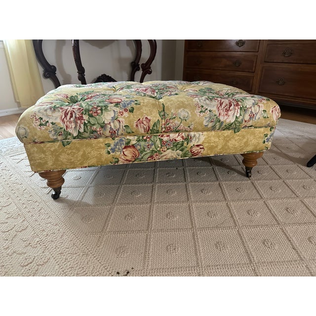 Vintage oversized floral fabric tufted ottoman custom made by Ethan Allen. This is in amazing like new condition with...