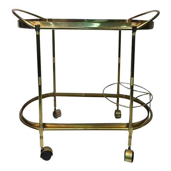 Oval Shaped Two-tier Brass Italian Tea or Bar Cart For Sale