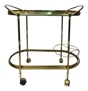 Oval Shaped Two-tier Brass Italian Tea or Bar Cart
