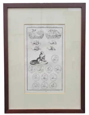 Nereid Tritons and Sea Horses, 17th-18th Century, Engraving, Framed