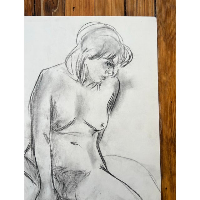 Mid-Century Modern Barbara Beck Figurative Nude Charcoal Sketch 1970s For Sale - Image 3 of 4