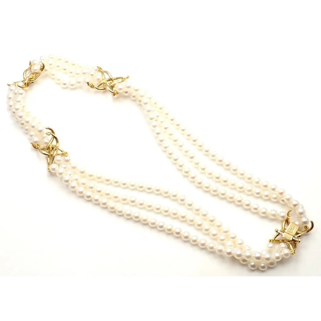 Tiffany & Co 18k Yellow Gold Diamond 3 Strand Pearl Necklace Metal: 18k Yellow Gold Length: 16" Width: 5mm Weight: 50.5...