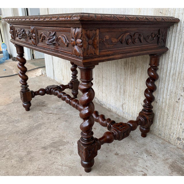 Late 19th Century 19th Spanish Walnut Desk With Two Drawers and Solomonic Turning Legs For Sale - Image 5 of 13
