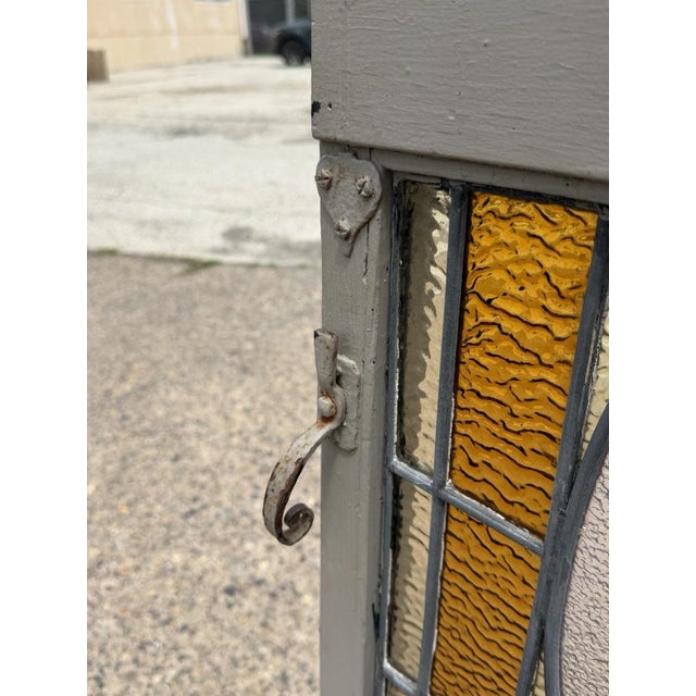 Antique Victorian Amber Stained Leaded Glass Double Window Converted to Door For Sale In Philadelphia - Image 6 of 18