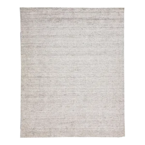 Modern Apadana's Groove Light Gray Handmade Bamboo/Silk Rug With Solid Design