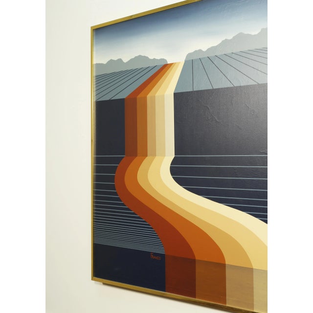 Large Mid-century oil signed "Franco". Build your room around this incredible piece. The frame is modern with a gold/brass...