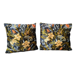 Vintage 1960s Velvet Floral Chintz Decorative Pillows- a Pair For Sale