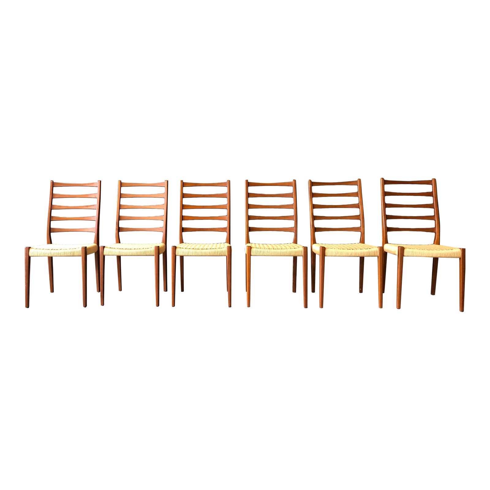 Teak Ladder Back Chairs With Danish Cording by Svegards Markaryd Set