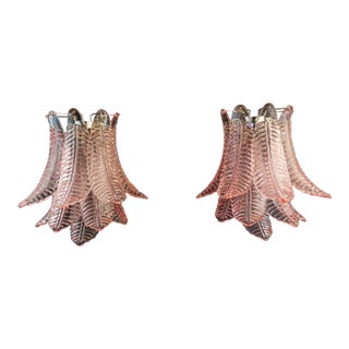 Pair of Murano Six-Tier Felci Wall Sconce – 10 Pink Glasses For Sale