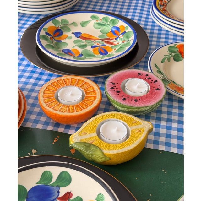 Vintage Cermamic Fruit Motif Tealight Candle Holders - Set of Three For Sale - Image 13 of 16