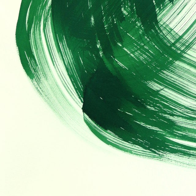 2020s The Green Dress 25 - Abstract Flowy Minimalist Figurative Ink Painting on Paper by Bettina Mauel For Sale - Image 5 of 6