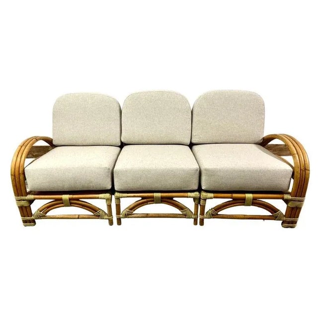 Ritts So. Rattan Sofa with Custom Upholstery For Sale - Image 13 of 13
