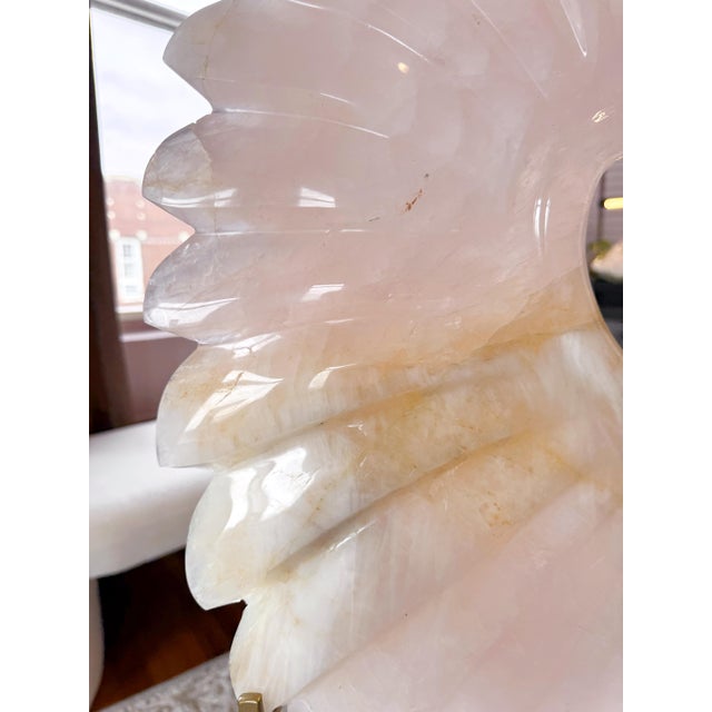 Monumental Rose Quartz “Winged Form” Sculpture With Golden Healer Inclusions – 28.5” Statement Piece For Sale - Image 15 of 18