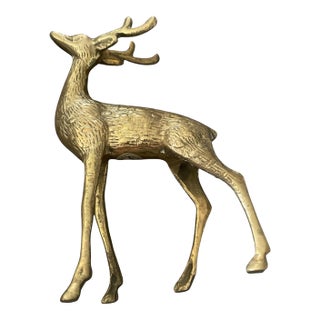 Vintage 1970s Brass Buck Antlered Deer Figurine 7" For Sale