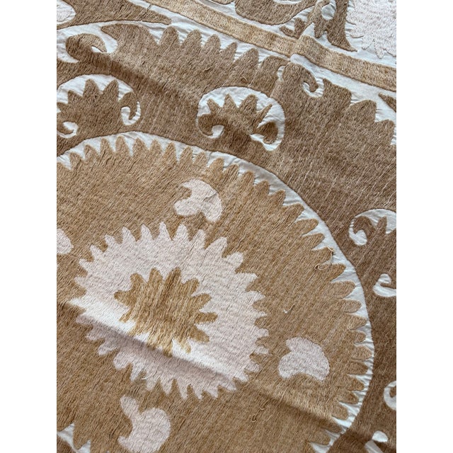 Beige Neutral Tan Cotton Suzani Square Medallion Wall Decor For Sale - Image 8 of 10