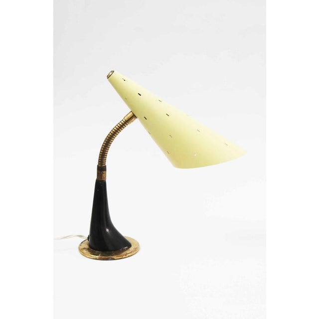 Mid-Century Modern Small Vintage Italian Table Lamp in Perforated Metal from Stilnovo, 1950s For Sale - Image 3 of 12