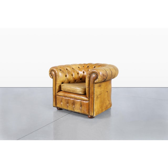 Chocolate Vintage English Leather Chesterfield Club Chairs For Sale - Image 8 of 14