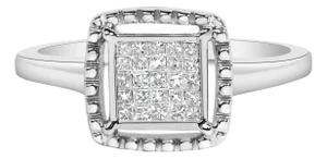 .925 Sterling Silver 1/5 Cttw Invisible Set Princess Cut Diamond Promise Ring with Beaded Halo (H-I Color, I1-I2 Clarity) - Ring - Size 7