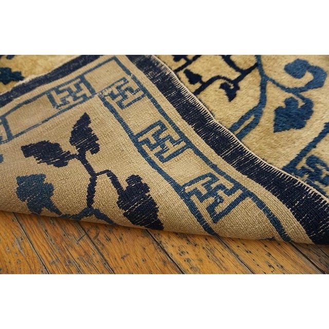 1930s Beige Field Foliate Modern Deco Antique Chinese Peking Rug Hallway Runner For Sale - Image 10 of 10