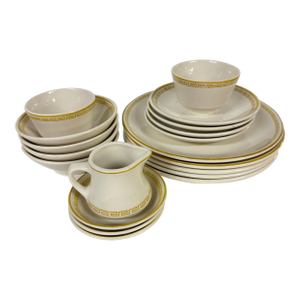 1950s Mediterranean Homer Laughlin Restaurant Quality Gold Greek Key Banded Dinnerware - 19 Pieces