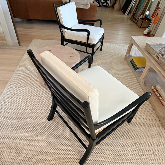 Black Pair of Large Scale Ladder Back Chairs With Woven Seats For Sale - Image 8 of 11