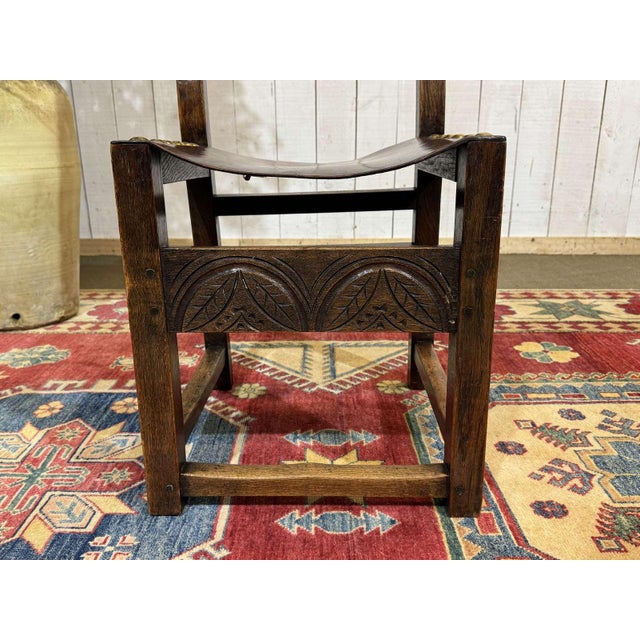 Antique English Chairs in Oak and Leather, 1800s, Set of 6 For Sale - Image 9 of 18