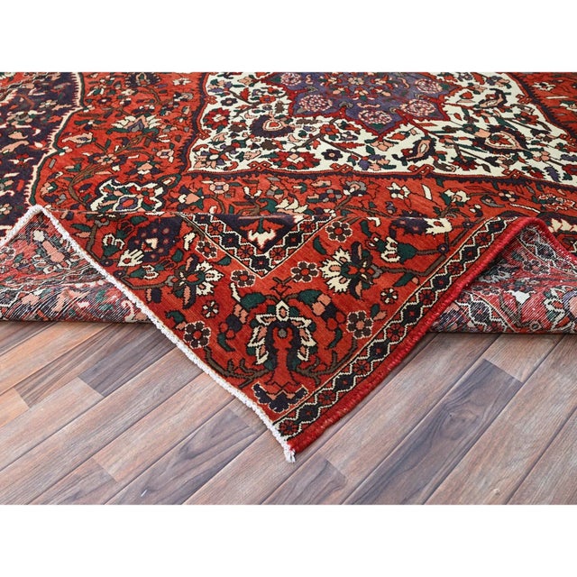 1950 8'7"x11'2" Turkey Red Wool Vintage Persian Bakhtiari Hand Knotted Oriental Rug For Sale - Image 10 of 12