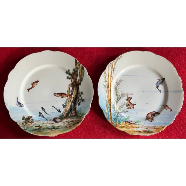 Antique Late 19th Century French Limoges Porcelain Plates With Hand Painted Fish - A Pair For Sale - Image 4 of 9