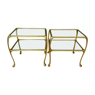 Italian Rectangular 2-Tier Brass End or Side Table For Sale