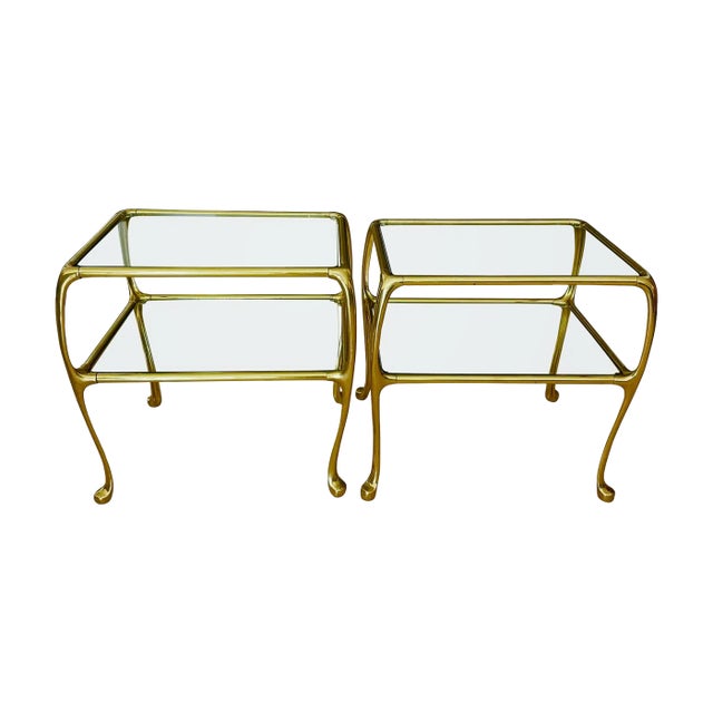 Italian Rectangular 2-Tier Brass End or Side Table For Sale