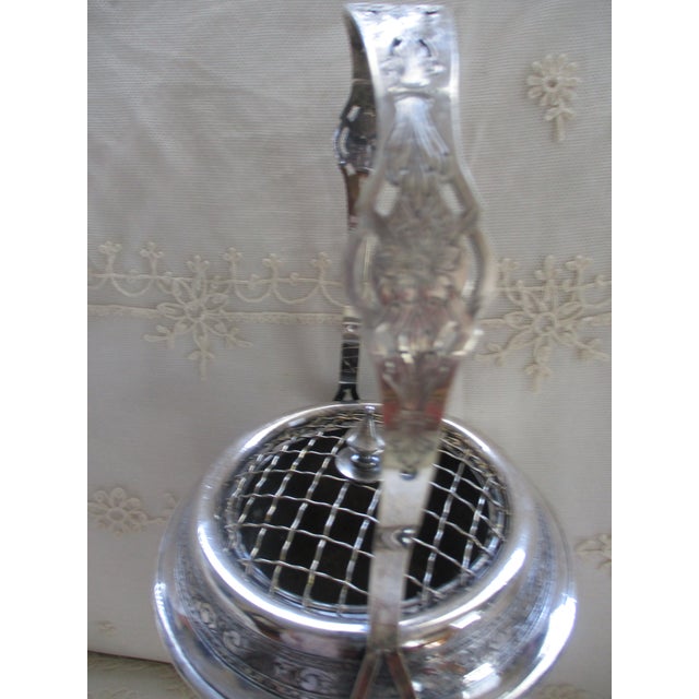 Metal Antique Art Nouveau Pairpoint Ornate Sliverplate Flower Basket With Wire Frog Top For Sale - Image 7 of 11