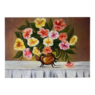 J. Francis Floral Impressionist Still Life Oil on Canvas Painting – Unframed For Sale