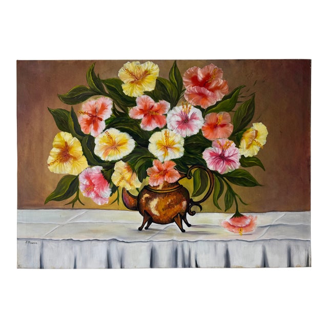 J. Francis Floral Impressionist Still Life Oil on Canvas Painting – Unframed For Sale