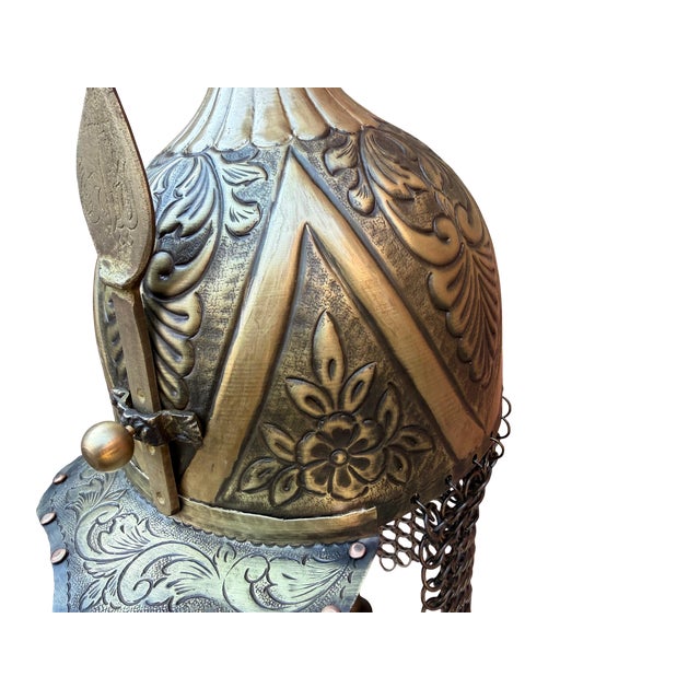 Metal Handcrafted Brass Chainmail Helmet For Sale - Image 7 of 13